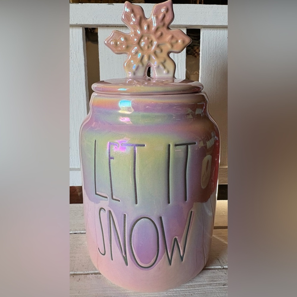 Rae Dunn Iridescent Pink LET IT SNOW Baby Canister